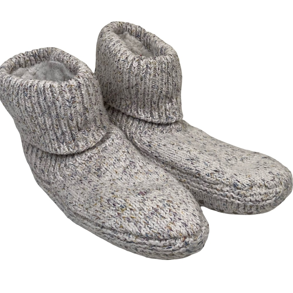 Lemon Cloud Slipper Socks Women OS Gray Marled Knit Fleece Lined Grippers‎